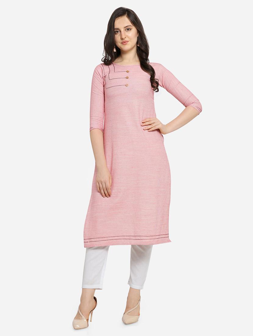 button detailed solid straight kurta - 17273757 - Zoom Image - 1