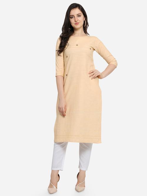 button detailed solid straight kurta - 17273759 - Standard Image - 1