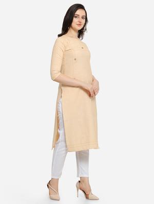 button detailed solid straight kurta - 17273759 - Standard Image - 2