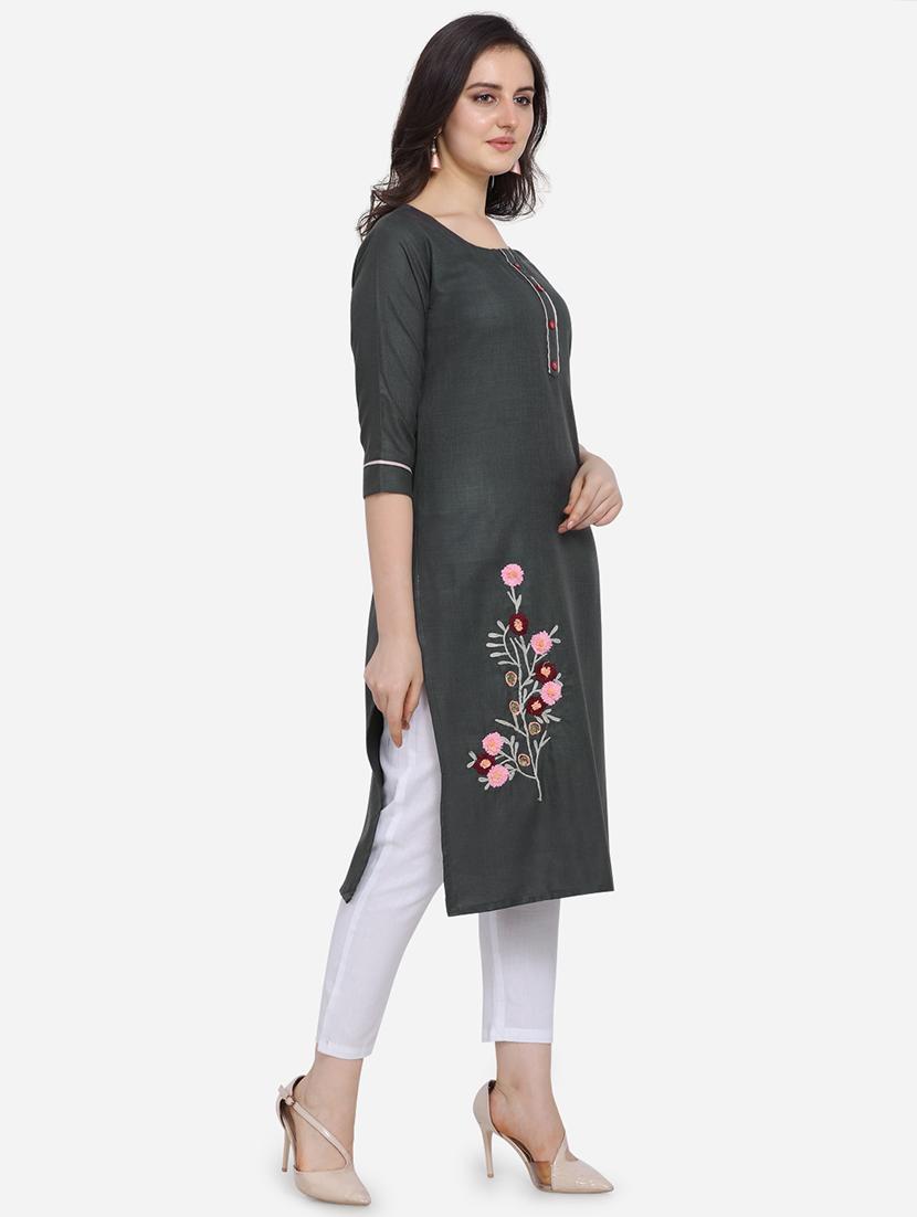 embroidered straight kurta - 17273766 - Zoom Image - 2
