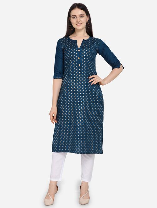 foil print straight kurta - 17273773 - Standard Image - 1