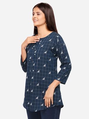 checkered a-line kurti - 17273784 - Standard Image - 2