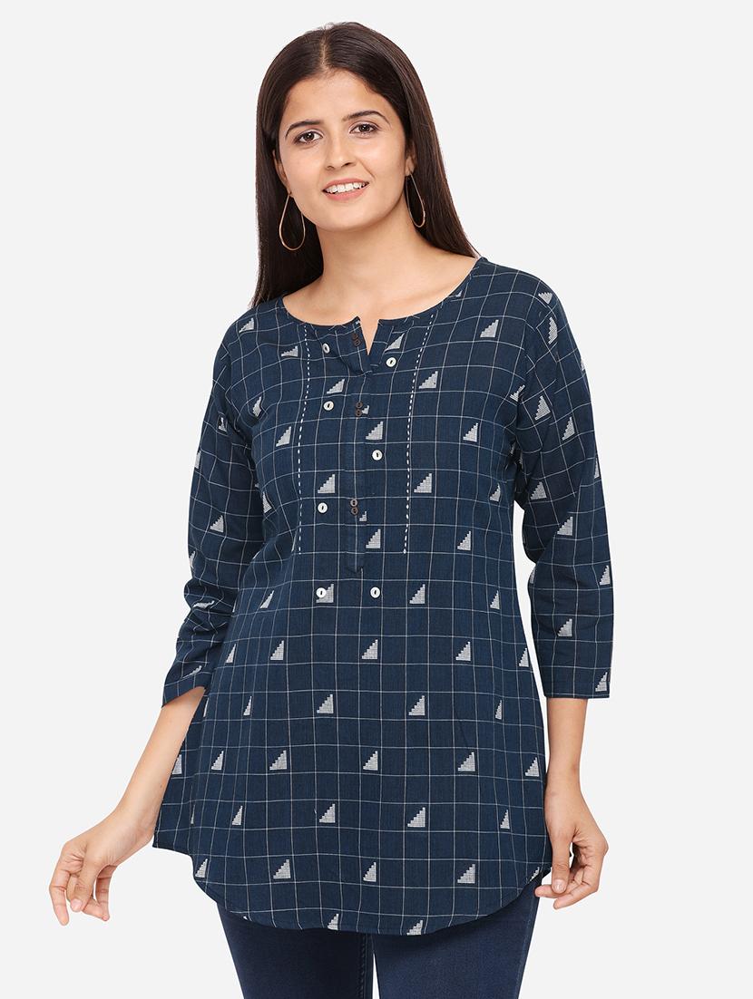 checkered a-line kurti - 17273784 - Zoom Image - 1