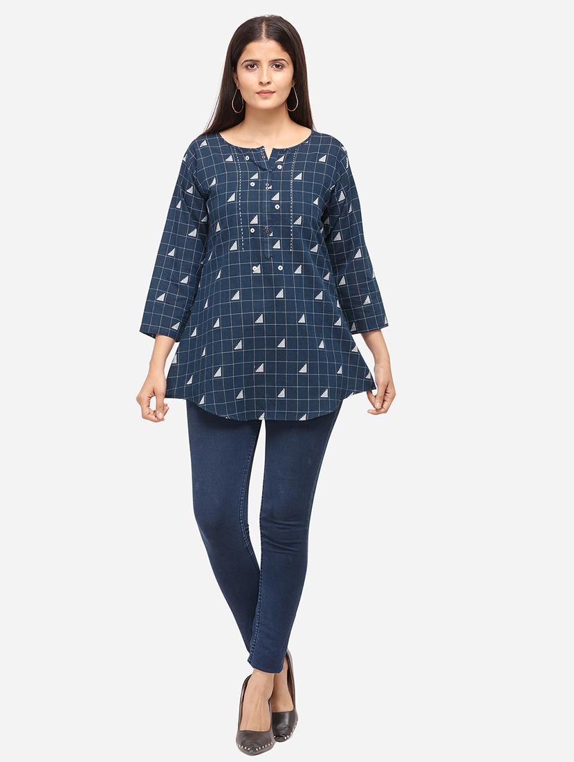 checkered a-line kurti - 17273784 - Zoom Image - 4