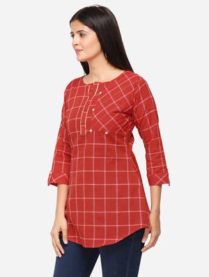 checkered a-line kurti - 17273785 - Standard Image - 2