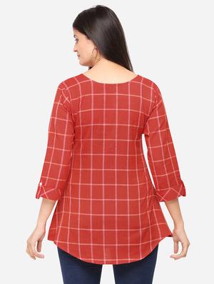 checkered a-line kurti - 17273785 - Standard Image - 3