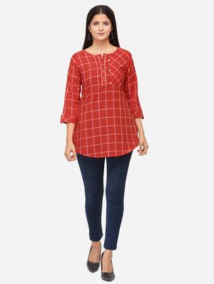 checkered a-line kurti - 17273785 - Standard Image - 4