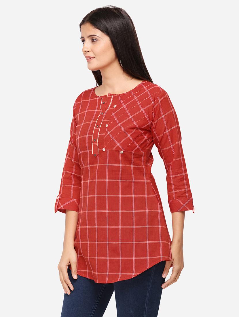 checkered a-line kurti - 17273785 - Zoom Image - 2