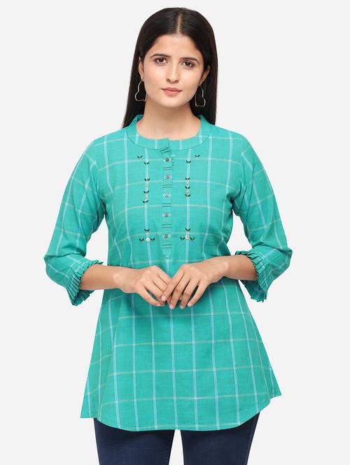 checkered a-line kurti - 17273786 - Standard Image - 1