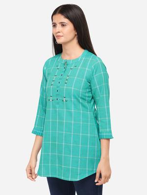 checkered a-line kurti - 17273786 - Standard Image - 2
