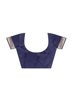 navy silk blend woven saree with blouse - 17274017 - Standard Image - 3
