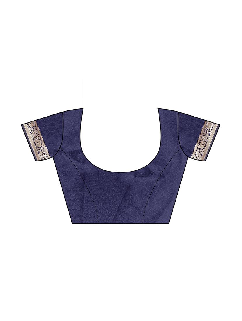 navy silk blend woven saree with blouse - 17274017 - Zoom Image - 3