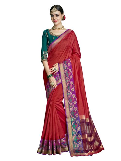 self design jacquard work woven saree with blouse - 17274046 - Standard Image - 1