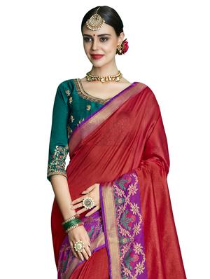 self design jacquard work woven saree with blouse - 17274046 - Standard Image - 3