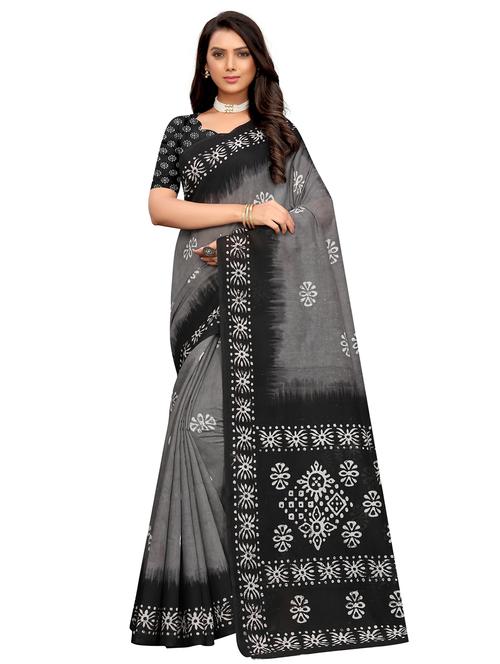 floral print woven saree with blouse - 17274059 - Standard Image - 1