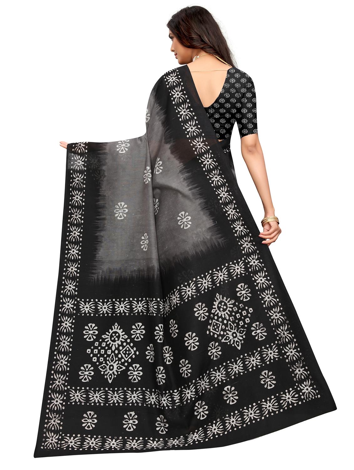 floral print woven saree with blouse - 17274059 - Zoom Image - 2