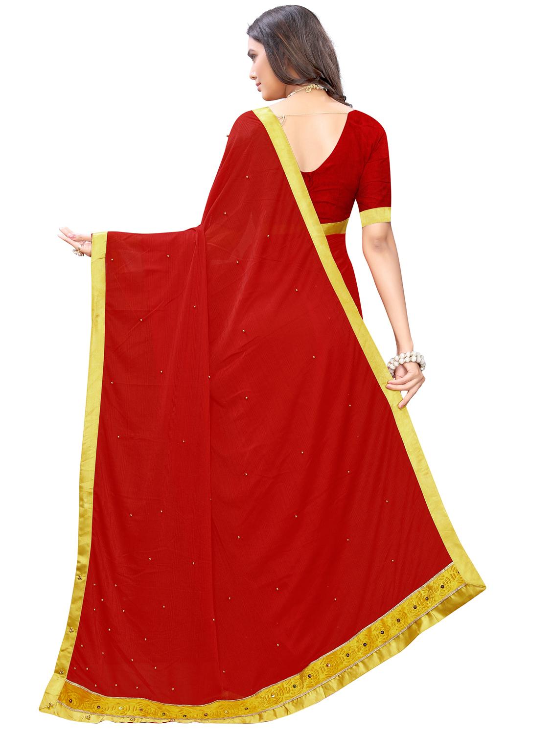 solid embellished bordered saree with blouse - 17274133 - Zoom Image - 2
