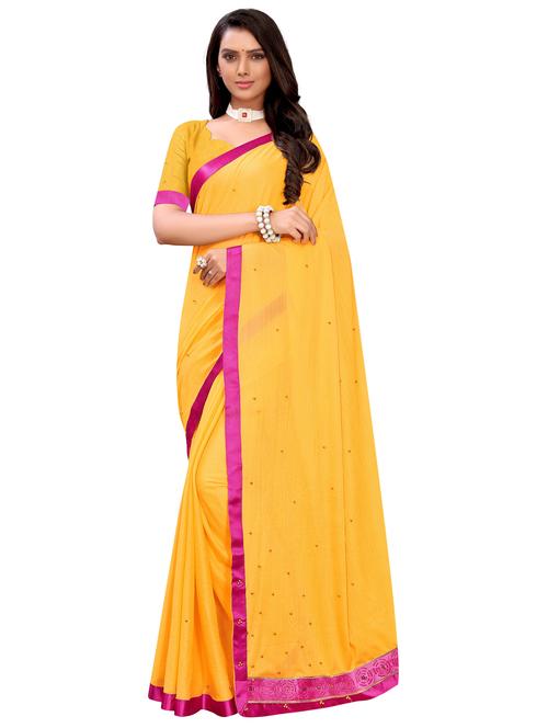 solid embellished bordered saree with blouse - 17274135 - Standard Image - 1
