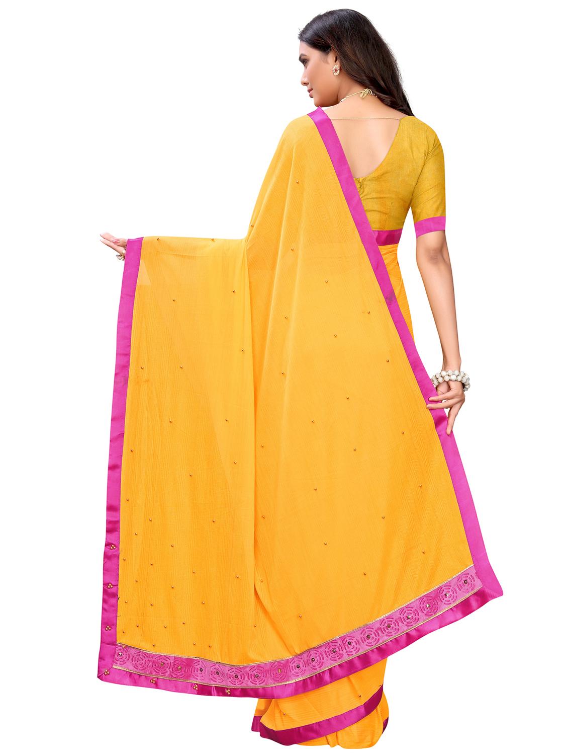 solid embellished bordered saree with blouse - 17274135 - Zoom Image - 2