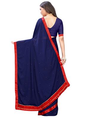 solid embellished bordered saree with blouse - 17274137 - Standard Image - 2