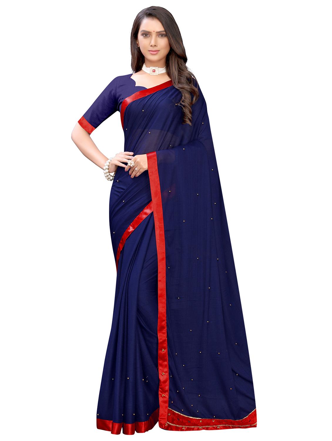 solid embellished bordered saree with blouse - 17274137 - Zoom Image - 1
