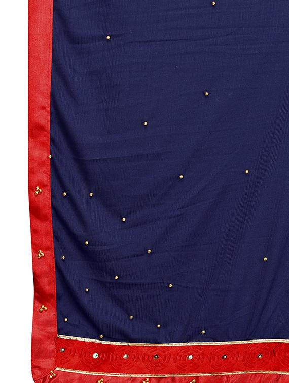 solid embellished bordered saree with blouse - 17274137 - Zoom Image - 4