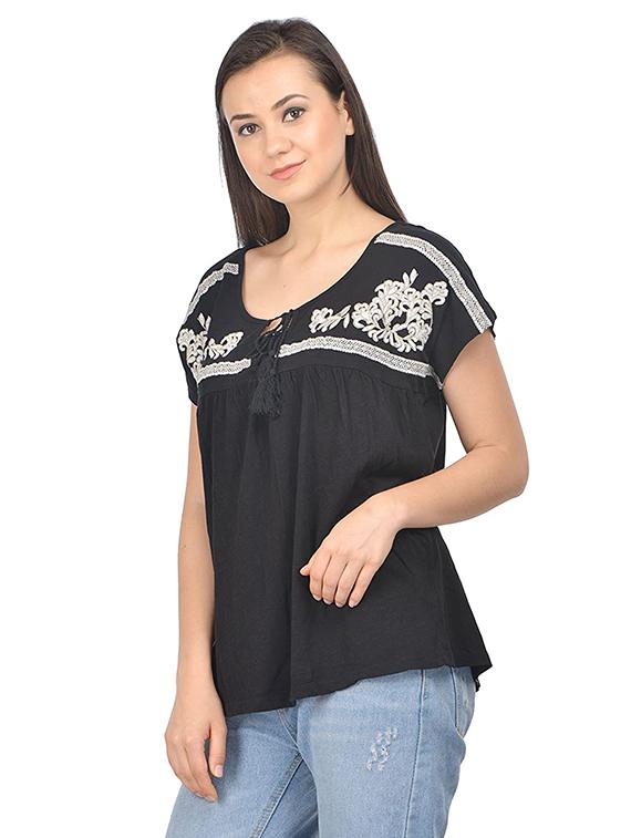 tie up neck embroidered top - 17274171 - Zoom Image - 2
