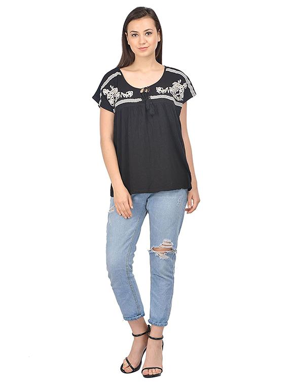 tie up neck embroidered top - 17274171 - Zoom Image - 4