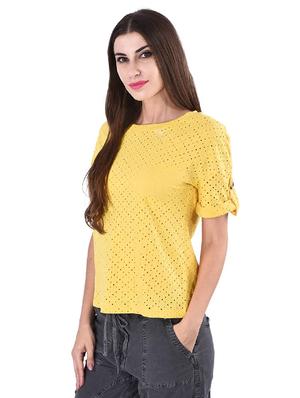 round neck schiffli top - 17274173 - Standard Image - 2