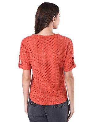 round neck schiffli top - 17274174 - Standard Image - 3