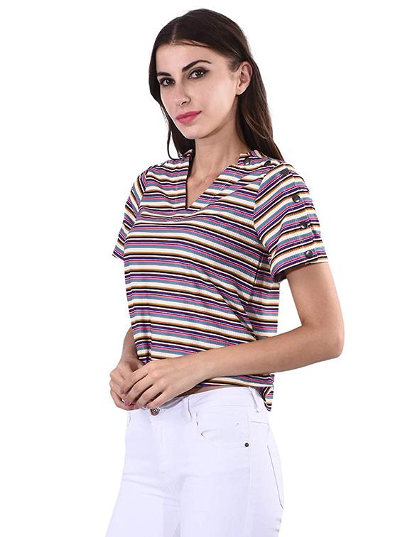 v neck striped top - 17274175 - Zoom Image - 2