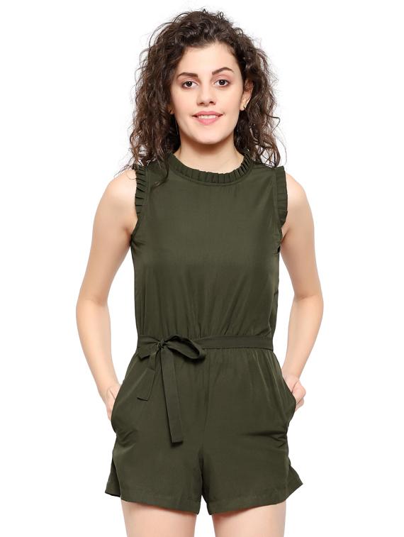 tie front solid romper - 17274286 - Zoom Image - 1