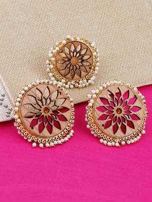 brown colored wood studs earring with ring - 17274331 - Standard Image - 3