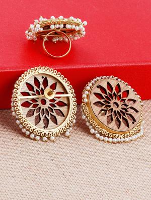 brown colored wood studs earring with ring - 17274331 - Standard Image - 4