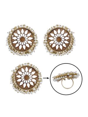 brown colored wood studs earring with ring - 17274331 - Standard Image - 5