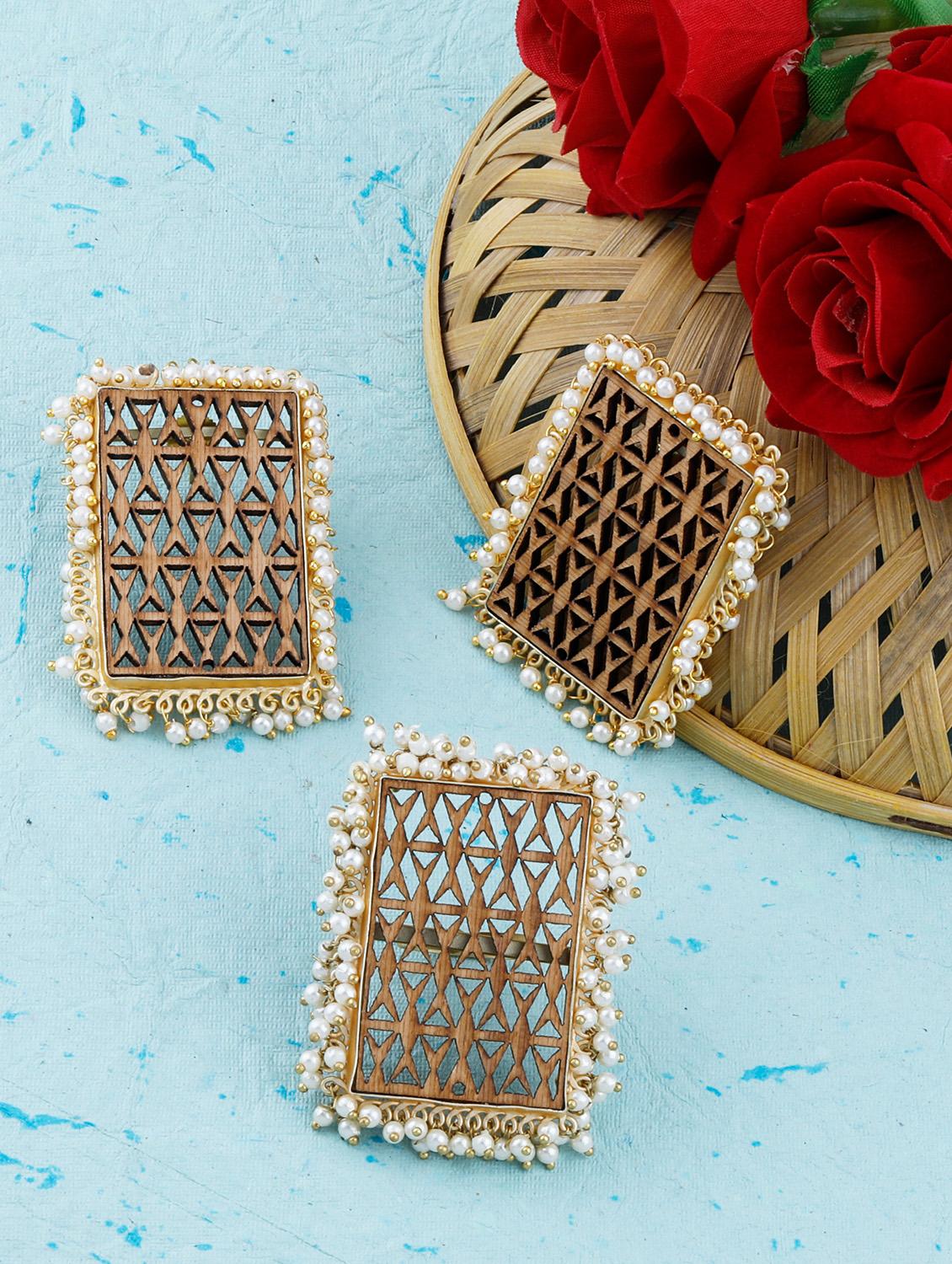 brown wood studs earring - 17274335 - Zoom Image - 1