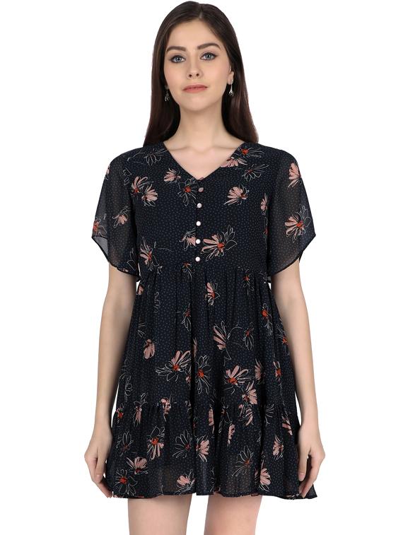 v-neck floral fit & flare dress - 17274657 - Zoom Image - 1