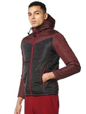 maroon color block quilted jacket - 17274668 - Standard Image - 2