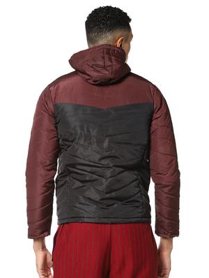 maroon color block quilted jacket - 17274668 - Standard Image - 3