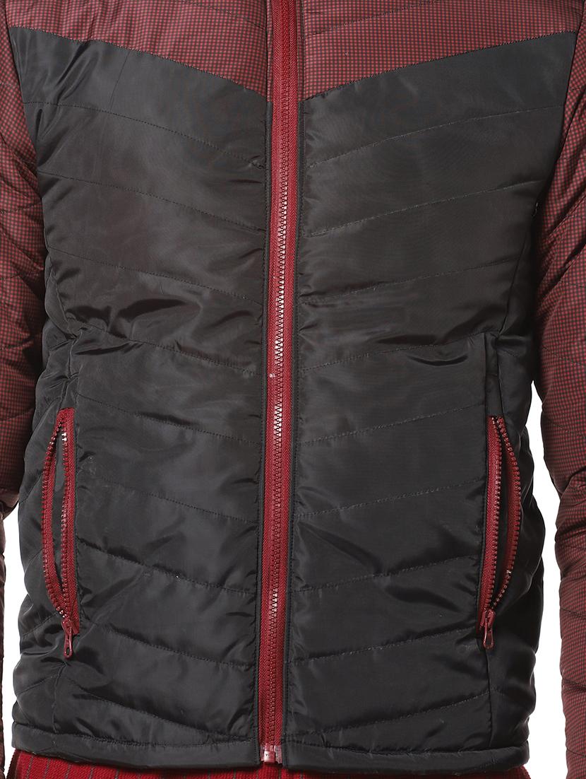 maroon color block quilted jacket - 17274668 - Zoom Image - 5
