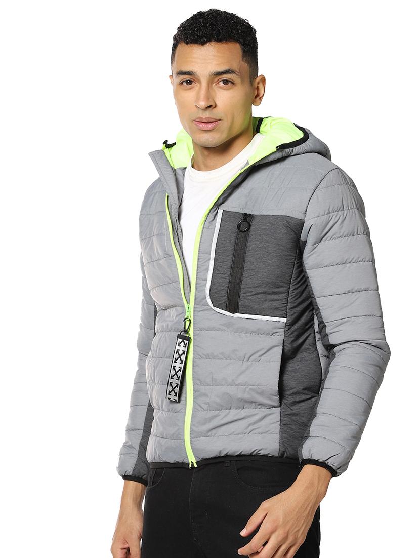 grey color block quilted jacket - 17274672 - Zoom Image - 1