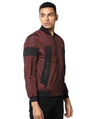 maroon color block bomber jacket - 17274687 - Standard Image - 2