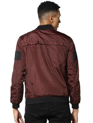 maroon color block bomber jacket - 17274687 - Standard Image - 3