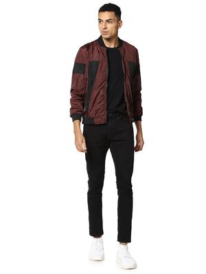 maroon color block bomber jacket - 17274687 - Standard Image - 4