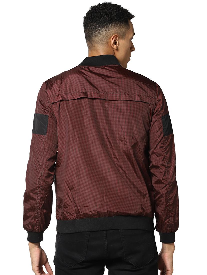 maroon color block bomber jacket - 17274687 - Zoom Image - 3