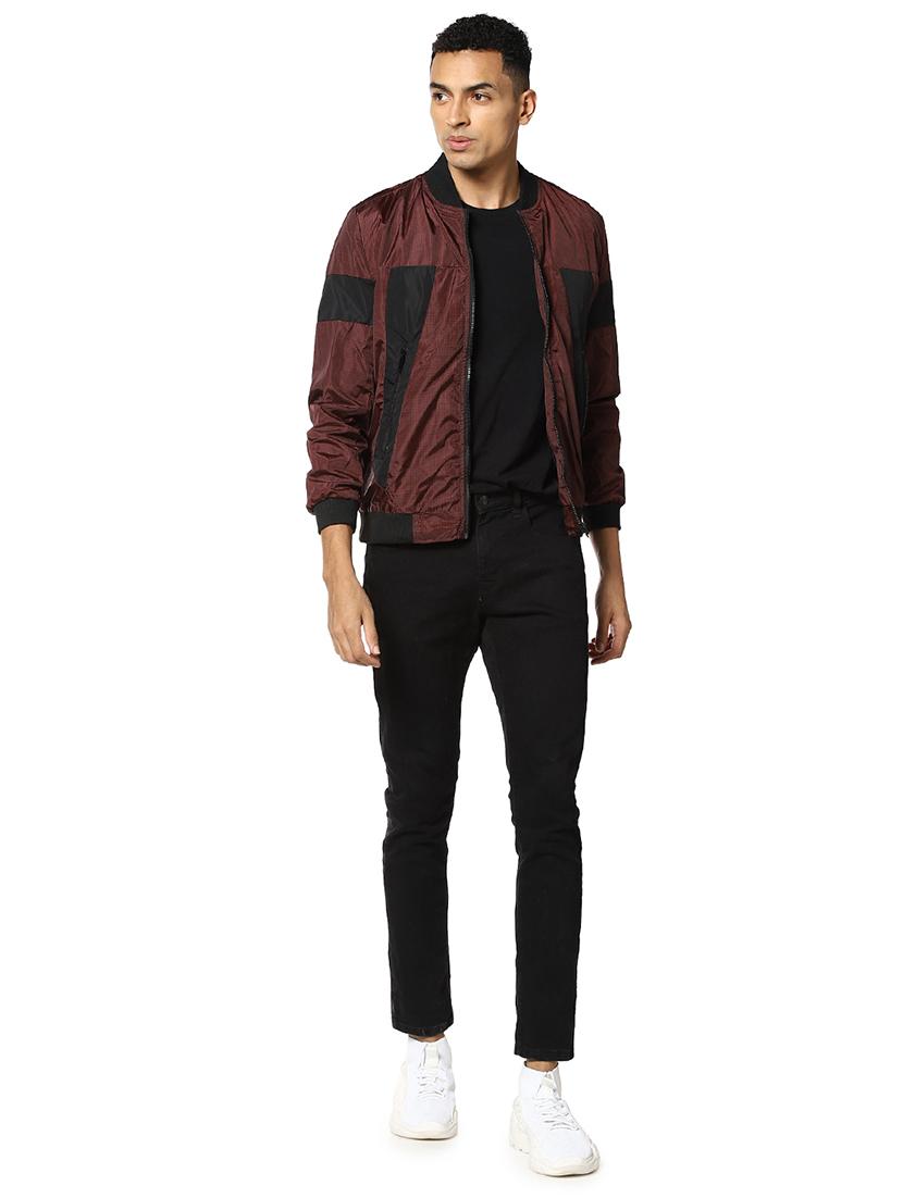 maroon color block bomber jacket - 17274687 - Zoom Image - 4