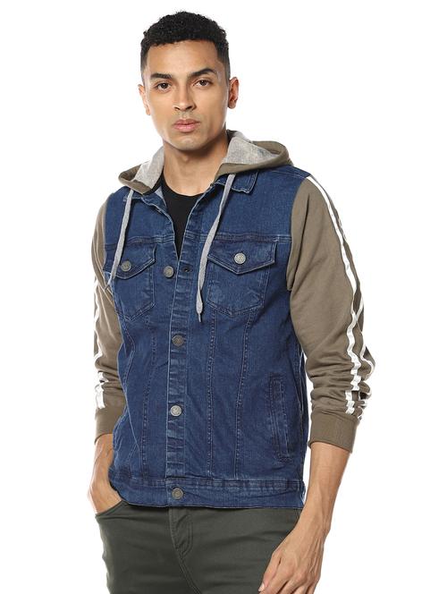 blue color block denim jacket - 17274688 - Standard Image - 1