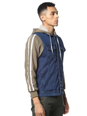 blue color block denim jacket - 17274688 - Standard Image - 2