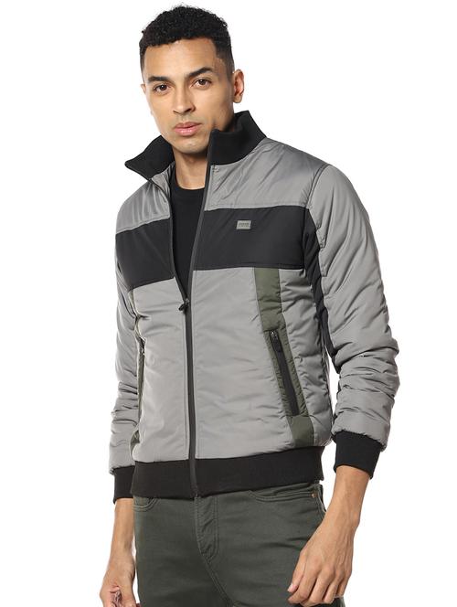 grey color block casual jacket - 17274689 - Standard Image - 1