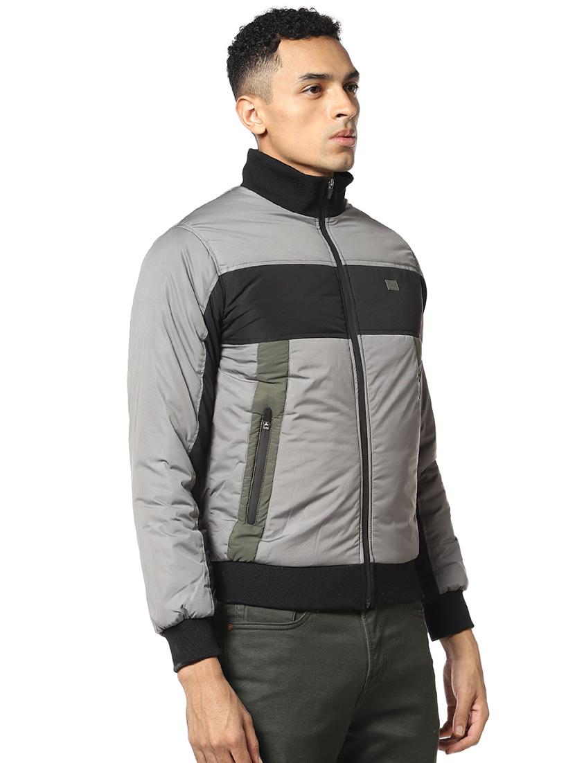 grey color block casual jacket - 17274689 - Zoom Image - 2